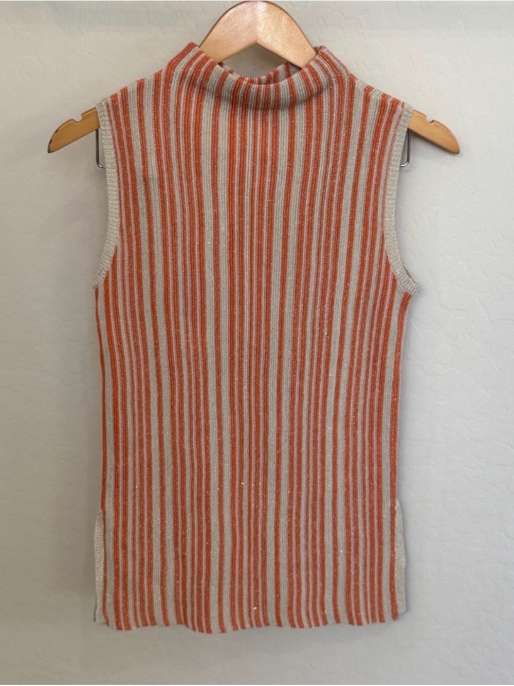 House of Harlow 1960 Orange & Cream Metallic Striped Mock Neck Knit Tank M